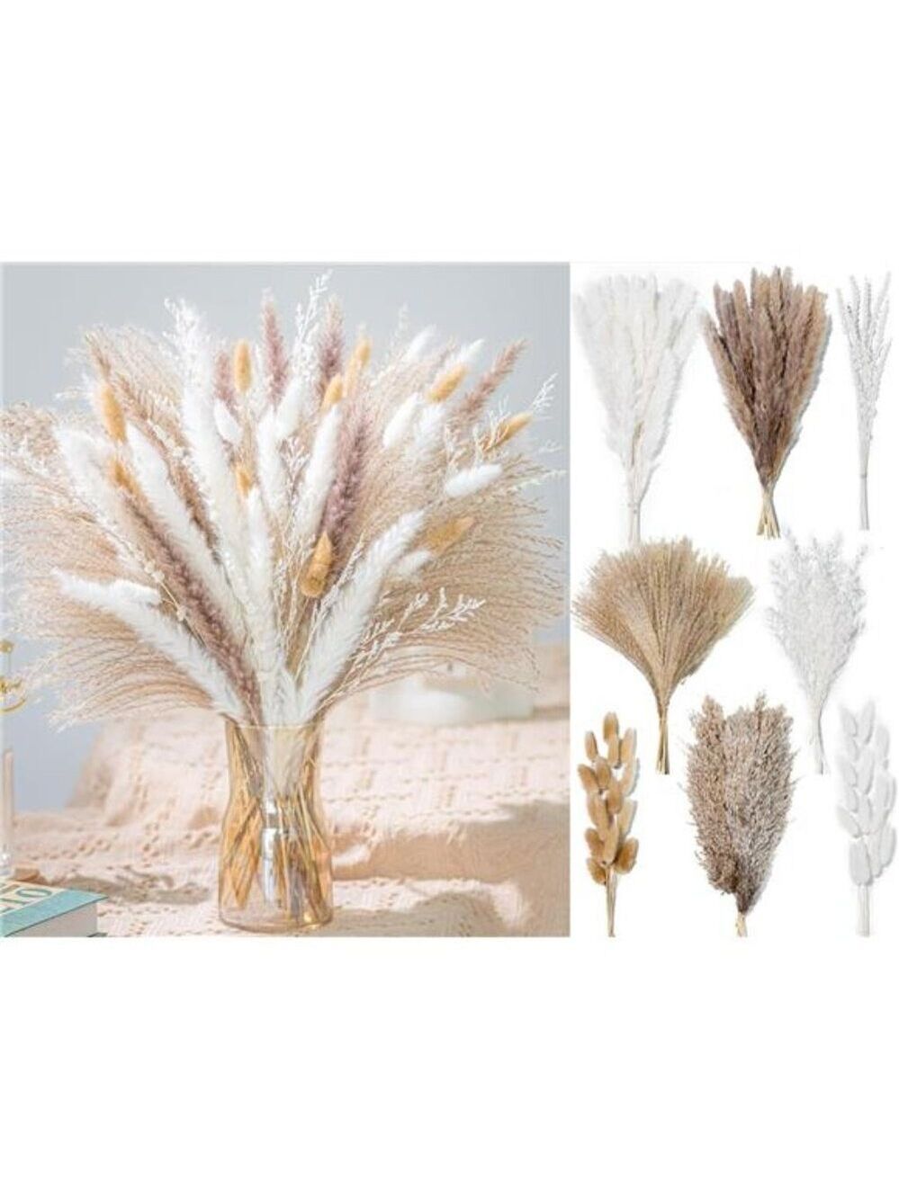 Natural Pampas Grass Bouquet Dried 93PCS Boho Wedding Home Farmhouse Decor